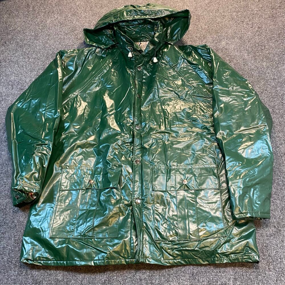 Vintage Duck Bay Rain Coat Blanket Insulated Womens Medium Green Hooded Jacket